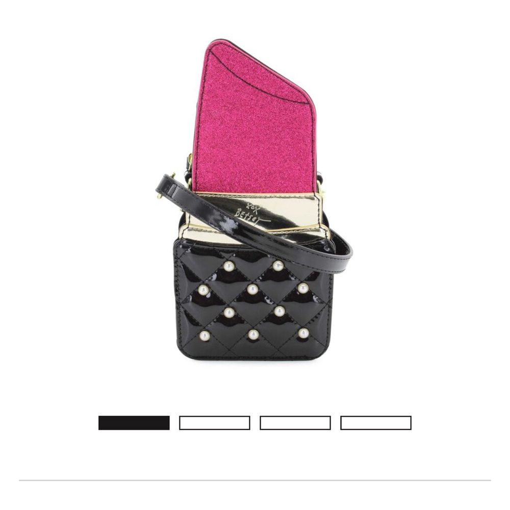 NWT Betsey Johnson Lipstick Glitter Black Pink Gold Crossbody Purse